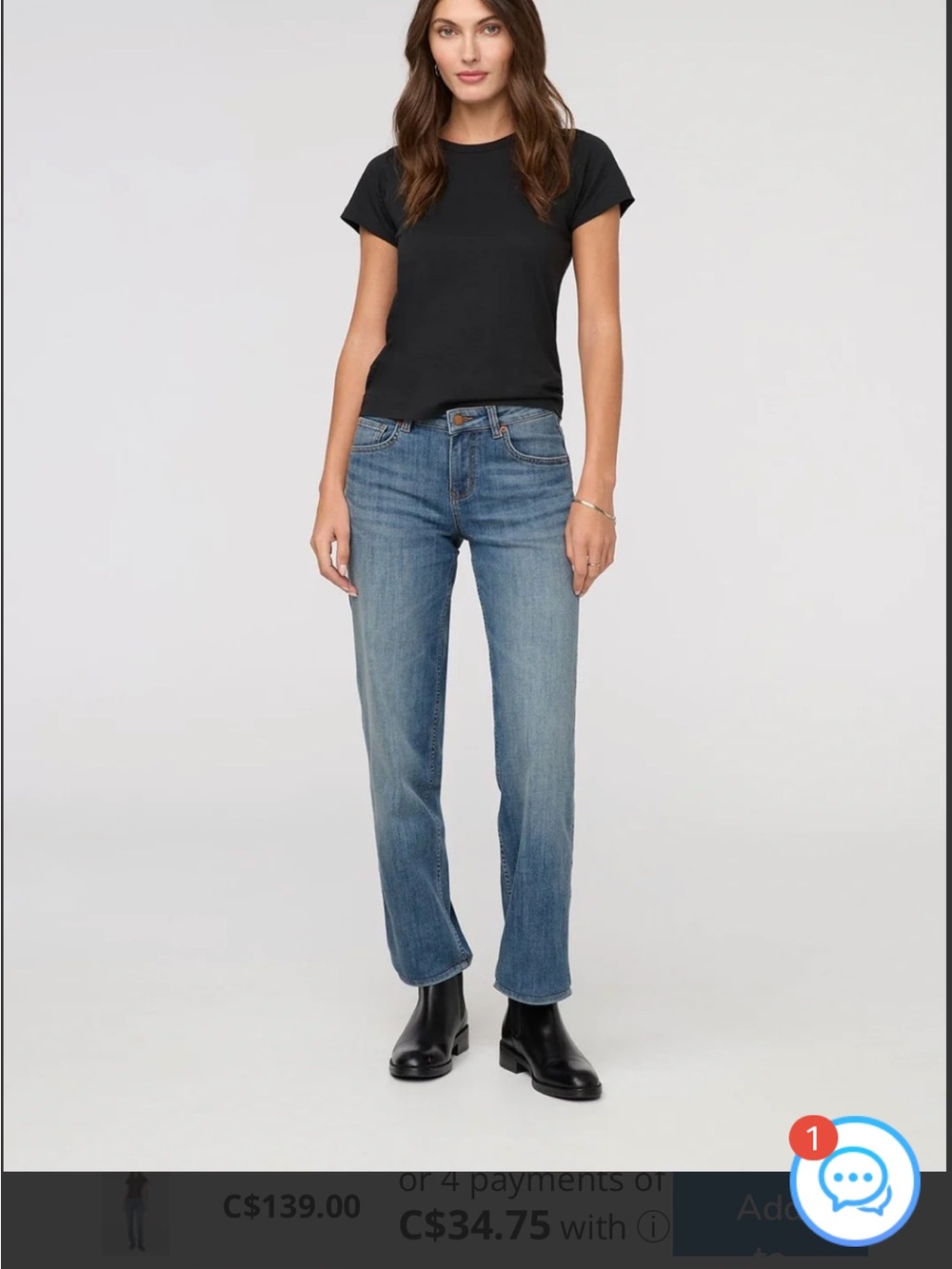 DU/ER Canada performance denim midrise straight jeans in blue ash